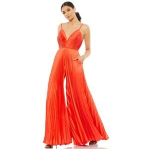 Mac Duggal 26319 Formal Pleated Wide Leg Jumpsuit in Tangerine Size 6 NWT